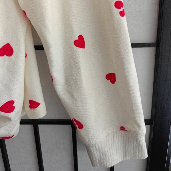 Lucky Brand Broken Hearts Sweatshirt Cream and Red XL Scrunch Detail Lightweight - Picture 3 of 8